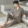 夏季翻领短袖男士睡衣纯棉可外穿中年开衫爽棉家居服长裤套装新款    JL-TMZ5526 商品缩略图0