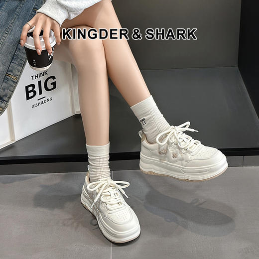 经典鲨2025年春新品韩版百搭时尚系带平底休闲小白鞋板鞋女KW326-517011 商品图0