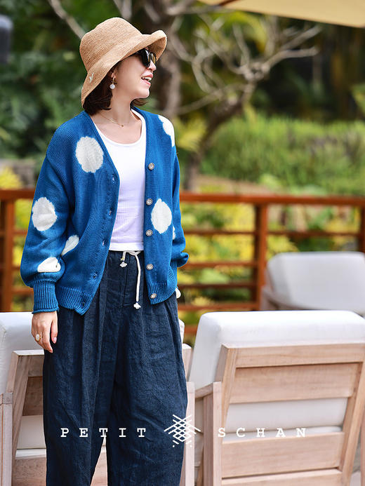 PETIT SCHAN小闪 CLO#750 a bright sky 晴空下 纯棉手工蓝染波点开衫 商品图2