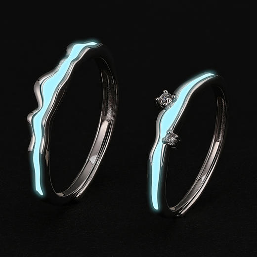 【夜光】卡蒂罗/KADER 海誓山盟 山海星雨情侣对戒 星河万里中久久小众轻奢开口素圈一对 礼盒纪念日告白配饰 商品图11