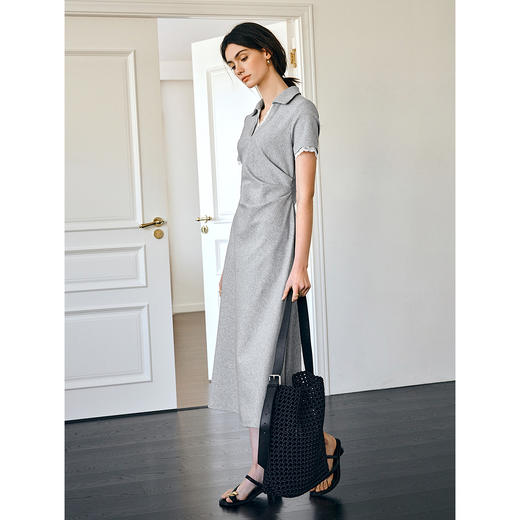 OLrain欧芮儿法式灰色连衣裙女夏季2025新款设计感气质V领针织裙 商品图3