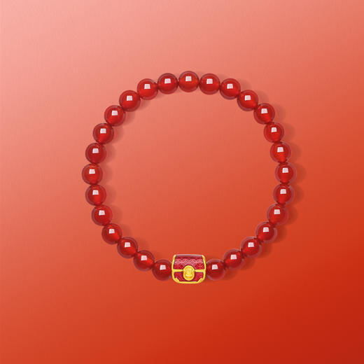 周六福黄金手串女款5d硬金定价百宝箱足金玛瑙珐琅宝箱新年礼物 商品图3