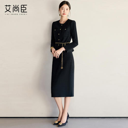 艾尚臣黑色圆领西装套裙2025新款气质优雅高端粗花呢小香风套装女 商品图3
