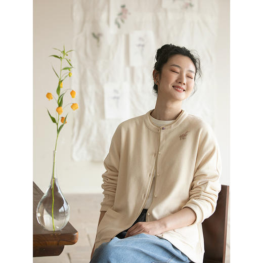 牧衣游原创 手工刺绣短外套舒适柔软简约文艺百搭休闲开衫 壹浅浅 商品图3