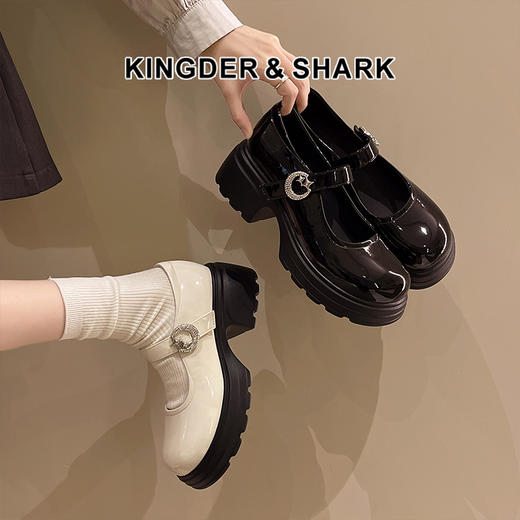 经典鲨2025春新款百搭圆头女神范儿甜美中粗跟玛丽珍单鞋女KW79-517011 商品图0