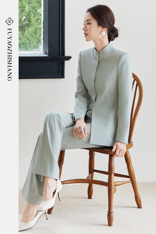 FUYAO扶摇 新中式西装套装春季新款气质中国风时尚唐装外套两件套 商品图5