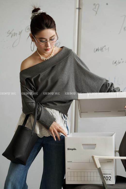 【门店同款】ENJOY春季“盐貌似糖”翻领斜肩小衫 161897568 商品图2