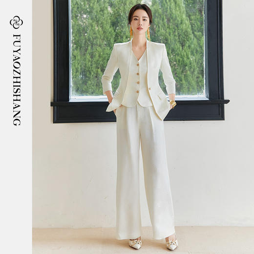 FUYAO扶摇 国风提花套装2025新款女装时尚洋气减龄醋酸西服三件套 商品图2
