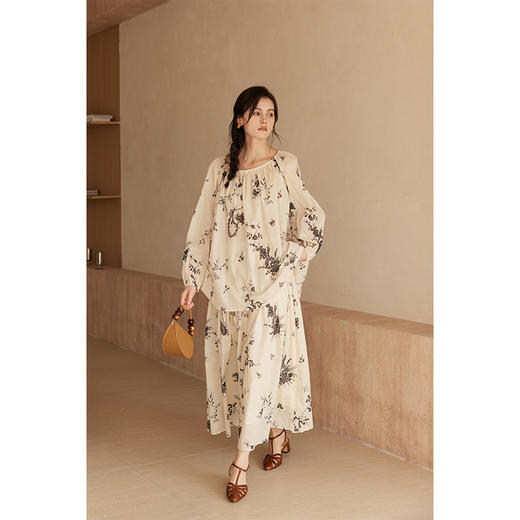 HeyDress法式植物印花衬衫女春季复古宽松纯棉衬衣慵懒气质上衣 商品图1