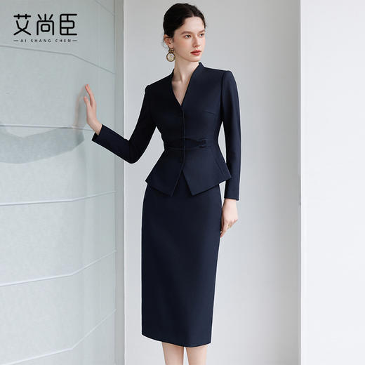 艾尚臣2025新款时尚套装女简约法式单排多扣优雅西装半身裙套装春 商品图2