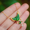 龢盒原创 18k金镶春鸟点水冰绿翡翠锁骨链项链 商品缩略图2