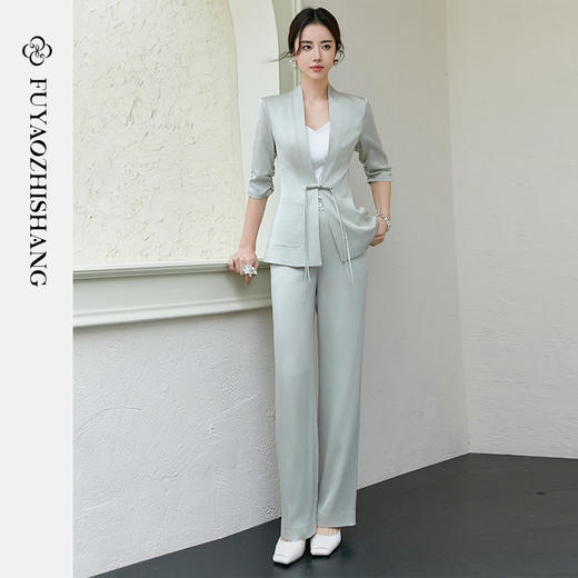 FUYAO扶摇 新中式盘扣西装两件套女2025春夏新款时尚套装国风女装 商品图1