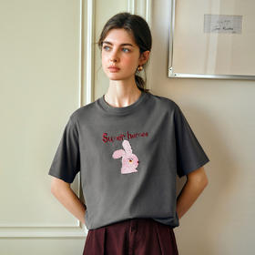 OLrain欧芮儿灰色短袖T恤女夏季2025年新款立体趣味宽松长袖上衣