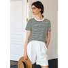 OLrain欧芮儿黑白条纹T恤女夏季2025年新款复古绣花圆领休闲上衣 商品缩略图3
