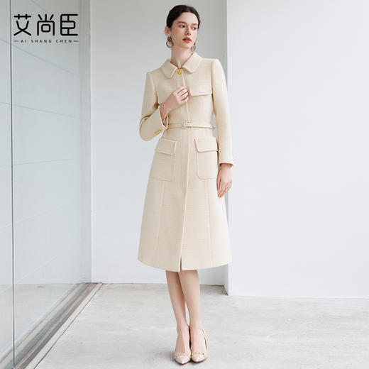 艾尚臣法式复古小香风方领连衣裙女2024冬装赫本风高级感中长裙子 商品图2