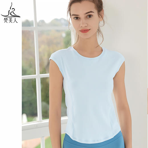 梵美人 Y5139H 瑜伽短袖 无胸垫 提花波浪纹面料 商品图3