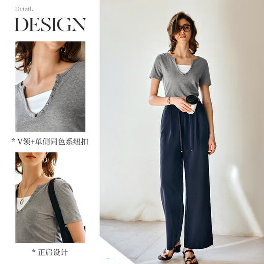 Olrain欧芮儿2025夏季新款假两件正肩设计简约休闲修身显瘦T恤女 商品图1