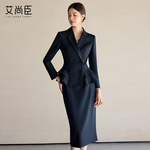 艾尚臣藏青色时尚套装女职场正装春季新款前台高级感职业装工作服 商品图2