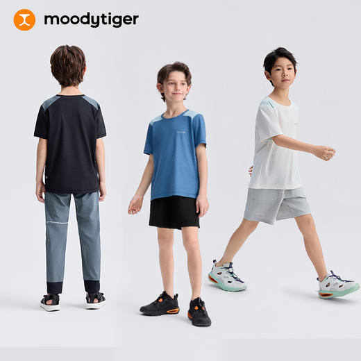 【专属】moodytiger儿童T恤夏装新款男童短袖拼接排汗速干运动上衣32110103 商品图4
