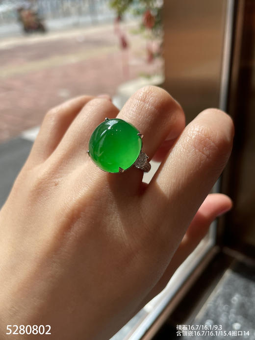 玻璃种艳绿蛋面戒指【5280802】具体价格微信咨询 商品图3