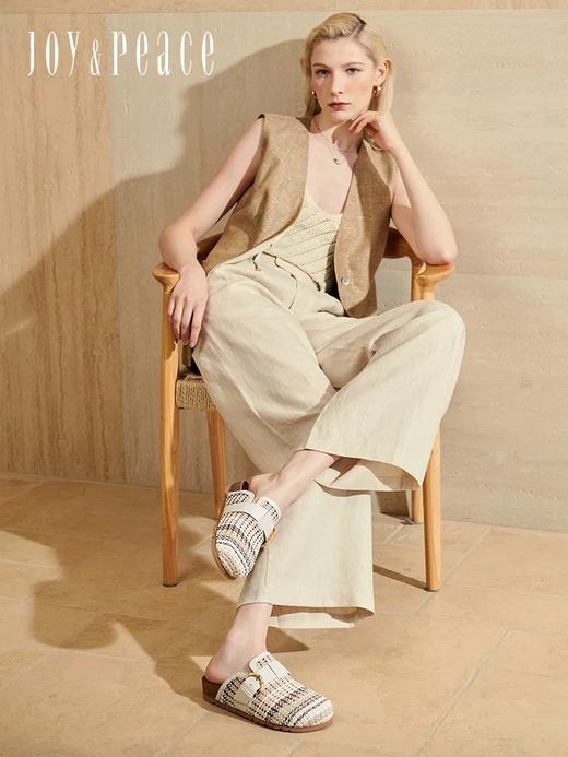 Joy&peace真美诗 罗马假日25春新款老钱风包头拖鞋竹节草编勃肯鞋女YZB07AH5 商品图1