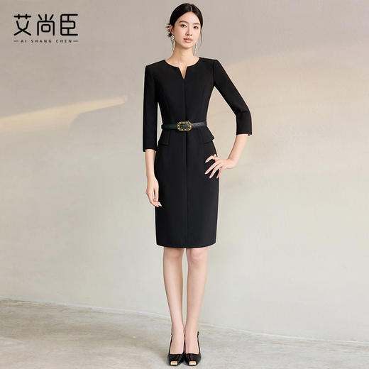 艾尚臣黑色职业连衣裙女高级感气质工装裙售楼部珠宝店工作服裙子 商品图2