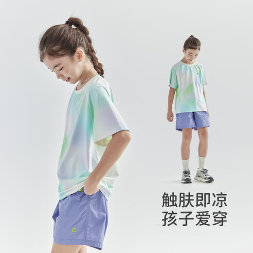 cicochild2025年夏季新款中大女童晕染短袖T恤亲子款渐变凉感上衣 商品图2