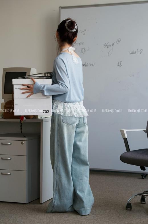 【门店同款】ENJOY春季“盐貌似糖”蕾丝打底斜肩针织 161943940 商品图2