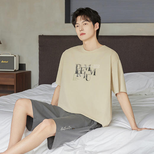 纯棉男士家居服夏季短袖短裤爽棉睡衣宽松休闲可外穿薄款套装新款    JL-5500 商品图1