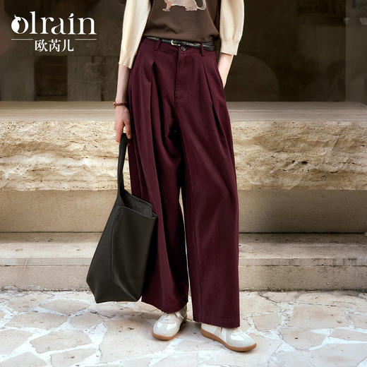OLrain欧芮儿高腰牛仔裤女冬季2024年新款通勤显瘦百搭宽松长裤 商品图0