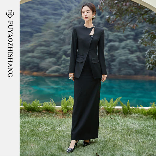 FUYAO扶摇 新中式斜门襟西装外套女2025春季新款国风镂空改良西服 商品图1