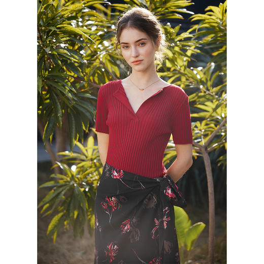 OLrain欧芮儿红色针织衫女夏季2025年新款通勤半开领套头衫 商品图3