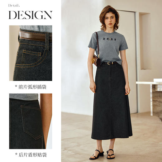 OLrain欧芮儿黑色牛仔半身裙女夏季2025年新款通勤百搭复古A字裙 商品图4