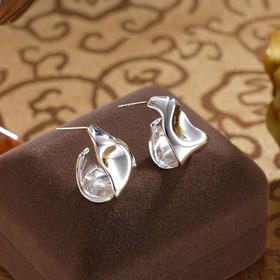 子佩集S925银【银河倒影】耳钉【EZ-1610】纯银原创2扣环耳圈2502