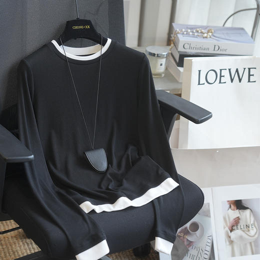 神仙配色！2025新款假两件拼接休闲减龄长袖T恤女打底衫上衣内搭春 商品图6