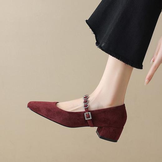 【预售5天】法式绒面水钻玛丽珍单鞋女春季新款复古方头低跟百搭女鞋WXJFG&W763 商品图3