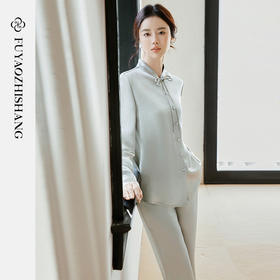 FUYAO扶摇 醋酸缎面衬衫两件套女2025春季新款中国风长袖衬衣套装