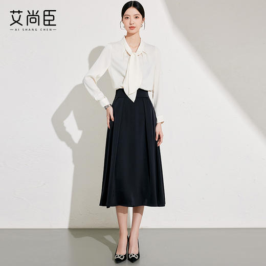 艾尚臣长袖衬衫女2025新款轻熟风设计感杏色兔耳朵系带高级感衬衣 商品图3