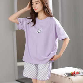 【清仓大促】洁丽雅女士大码家居服睡衣简约舒适亲肤透气短袖短裤套装