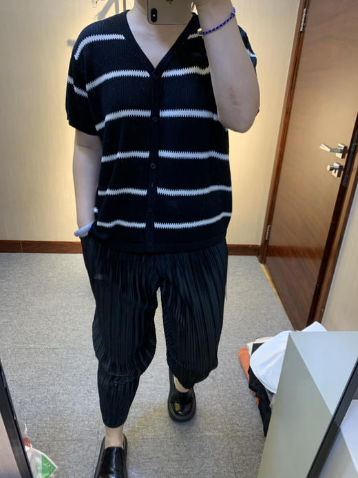 水淼爆款2025夏新款高档休闲针织黑白条开衫0707（含桑蚕丝 莱赛尔纤维） 商品图0