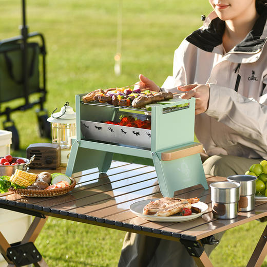 【烧烤煮茶 快速折叠 加高不烫桌面】大迈 便携可折叠露营烧烤炉-松石绿 商品图4
