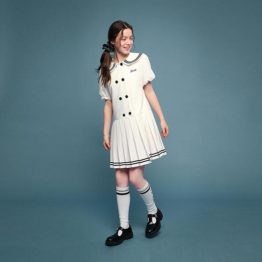 笛莎Deesha青少年女童连衣裙2025夏季女童翻领棉布连衣裙 商品图1