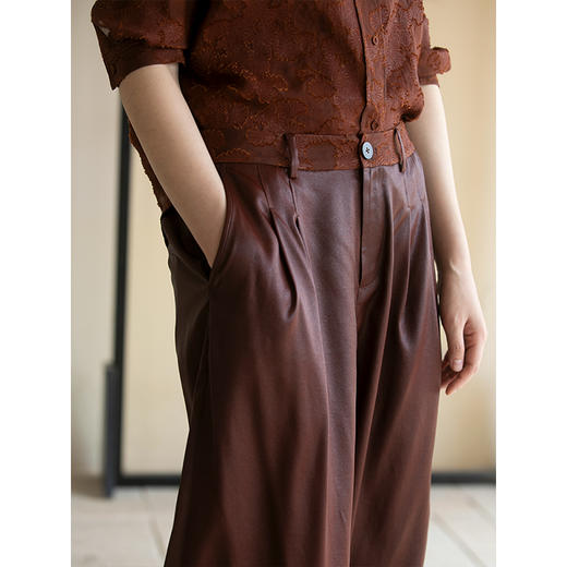 牧衣游原创 净色香云纱阔腿裤清凉透气垂感宽松百搭休闲裤 春日晴 商品图3