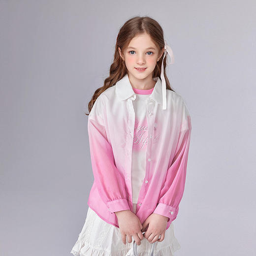 笛莎Deesha 童装女童衬衫2025夏新款女童粉白渐变衬衫 商品图1