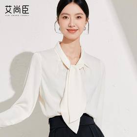 艾尚臣长袖衬衫女2025新款轻熟风设计感杏色兔耳朵系带高级感衬衣