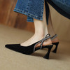 【预售5天】羊皮尖头一字后绊带粗跟高跟鞋新款真皮镂空水钻包头凉鞋单鞋WXJFG&W2440-X 商品缩略图0