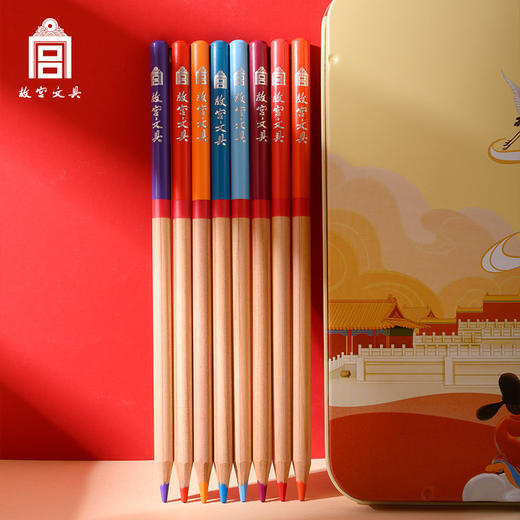 故宫文具紫禁华彩48色油性彩铅套装收纳盒填色卡原木彩色铅笔加粗美术生学生儿童绘画 商品图4