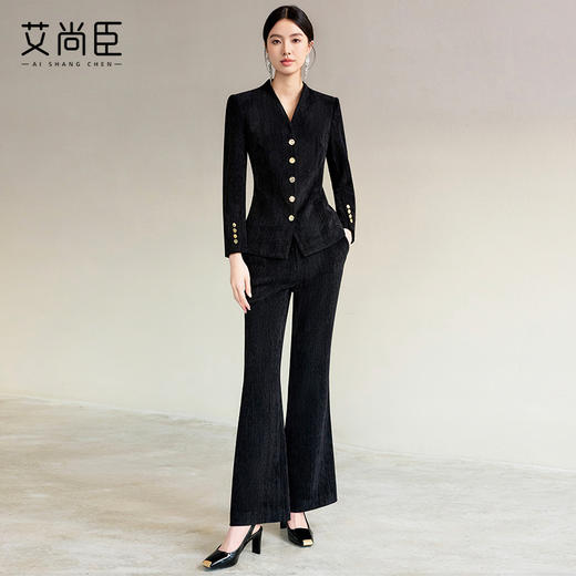 艾尚臣时尚套装女早春新款精致优雅高端炸街修身上衣微喇裤两件套 商品图2