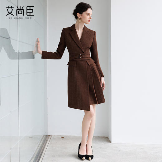 艾尚臣正式场合秋冬新款显瘦气质时髦穿搭高腰职业通勤西装连衣裙 商品图2