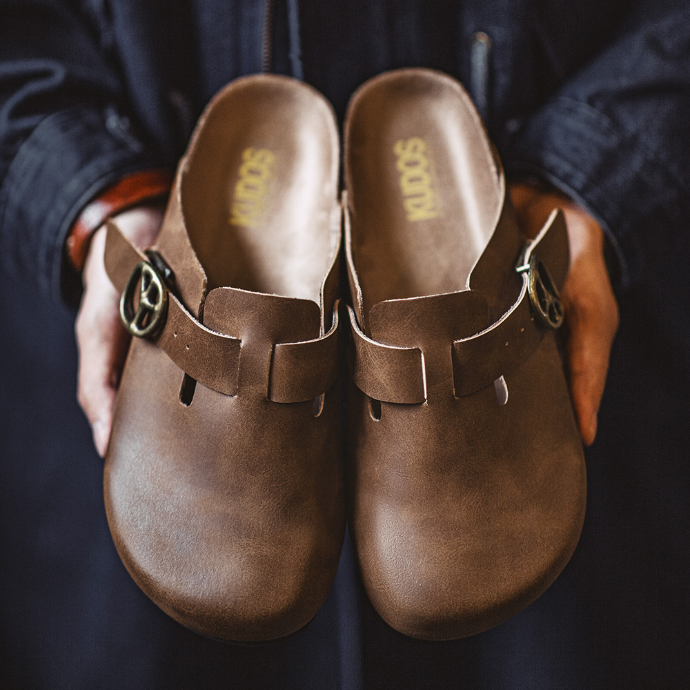 马登穆勒鞋疯马皮懒人半拖男鞋新款厚底外穿软木包头休闲复古拖鞋